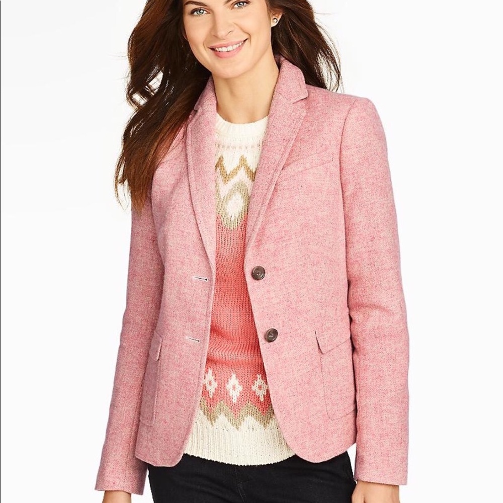 Talbots pink herringbone pink blazer.